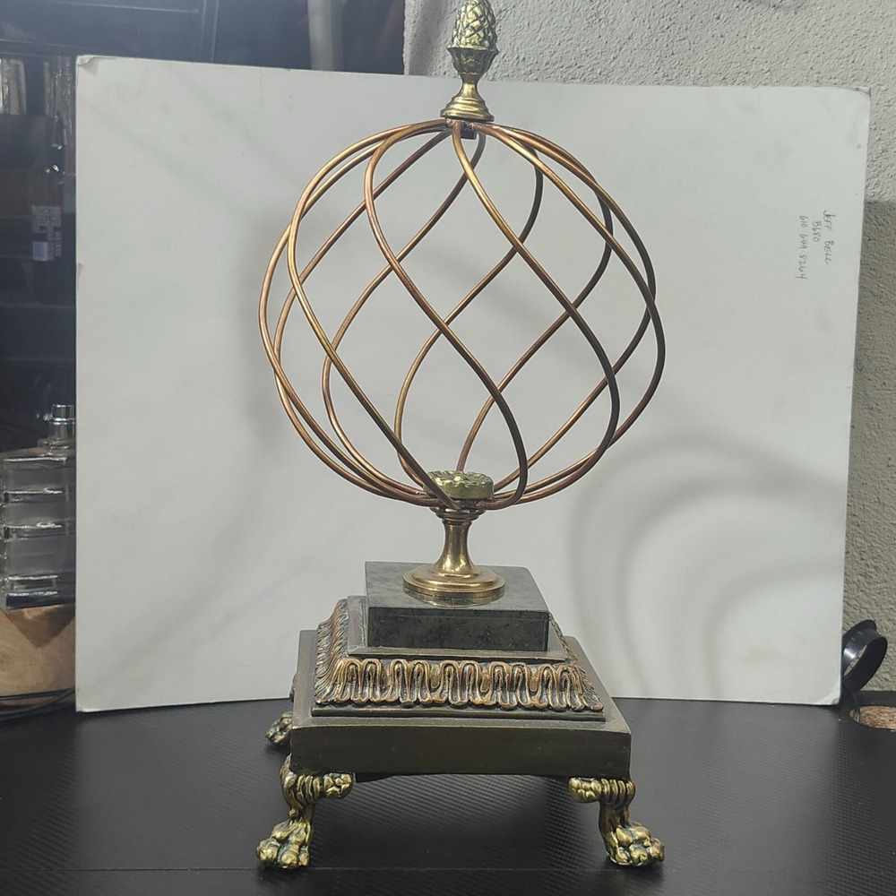 Renoir Designs Spiral Globe Statue Green Marble and Brass Made In Phillipines